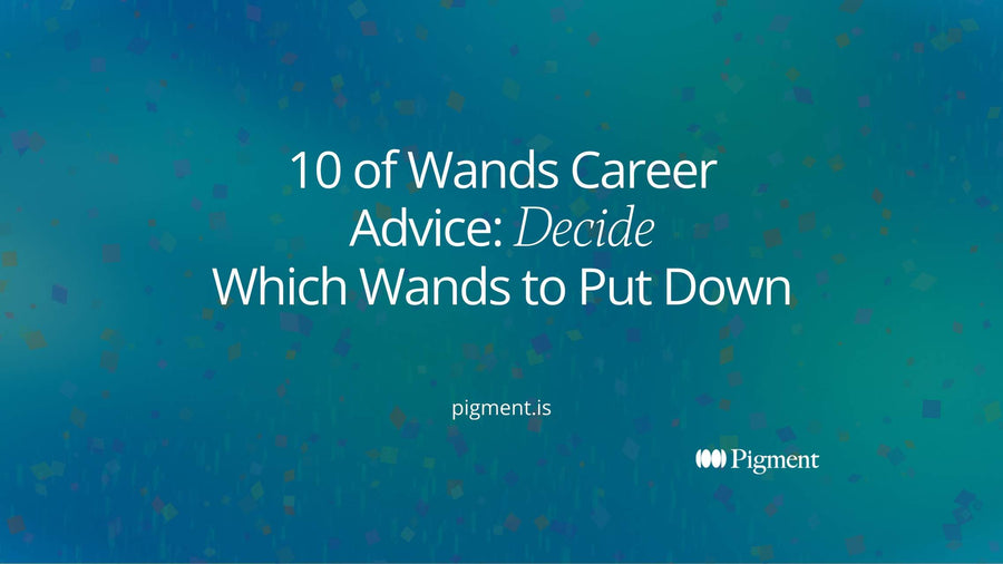 Cover for 10 of Wands career advice: a tall bundle of ten upright rods leans on one rounded form while three rods rest on the ground beside it