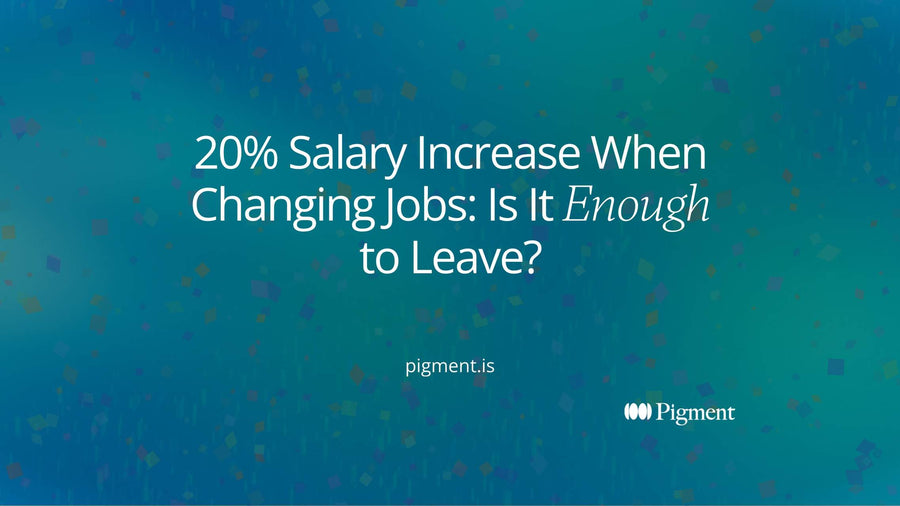 Abstract cream composition for an article on a 20% salary increase when changing jobs: a tall peach bar for the offer, with smaller lavender and mint blocks lifting off it to show what a move can take back