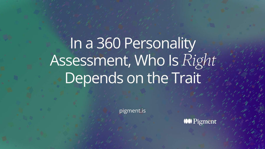 Abstract cover for an article on the 360 personality assessment: one violet circle at the center of a ring of pale circles, some close to it and some set apart.