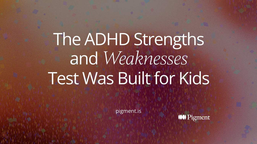 Abstract cover for a guide to the ADHD strengths and weaknesses test: a row of small charcoal dots placed along one thin line on warm cream, some left of center and some right.