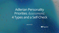 Four soft geometric shapes in peach, lavender, mint and ice blue around one shared circle, a cover for the Adlerian personality priorities assessment