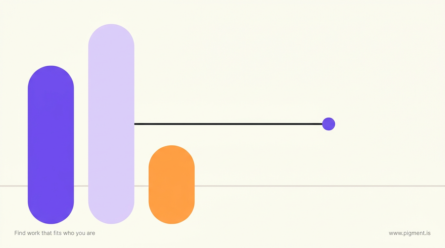 Abstract flat-vector hero for the air force cyber aptitude test: three tall rounded forms on warm cream, one connected by a thin line to a single small circle.