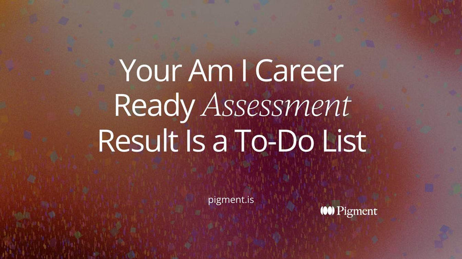 Abstract cover for an Am I Career Ready assessment guide: eight small circles in peach, lavender, and mint, some filled and some outlined, on a cream background.