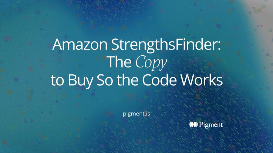 Abstract cover for a guide to buying Amazon StrengthsFinder 2.0: a row of identical pale book shapes, one marked with a small dark square