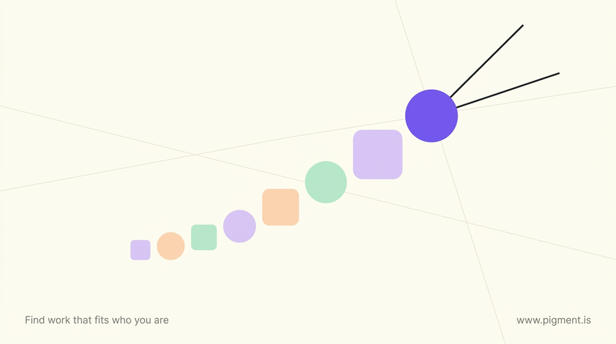Abstract warm composition of an ascending path of geometric shapes over a soft cream field, evoking a pilot aptitude test and the question of career fit.
