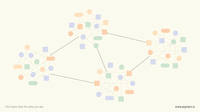 Abstract Pigment composition: clusters of small peach, lavender, and mint geometric shapes grouping into larger forms on a warm cream background, suggesting how aptitude topics sort into sections.