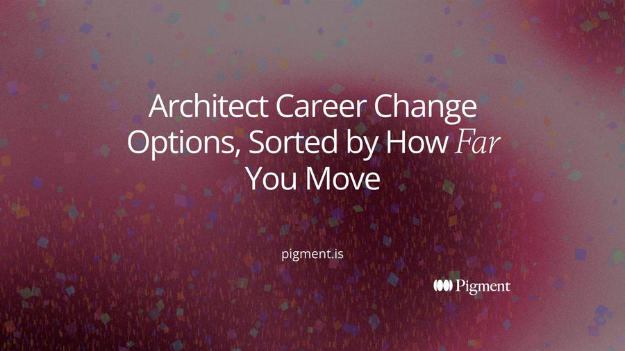 Abstract composition of rectangular forms spreading outward from a central block, a picture of architect career change options at growing distance from architecture.