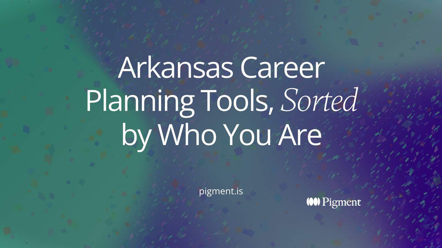 Abstract cover for a guide to Arkansas career planning tools: five small circles sorted into two groups on warm cream, one group tinted peach.