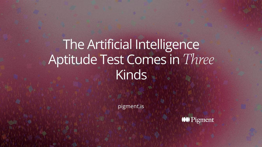 Abstract cover for a guide to the artificial intelligence aptitude test: three rounded shapes in peach, lavender, and mint on cream, joined by thin lines.