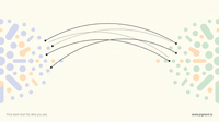 Abstract warm-toned composition of two soft clusters connected by several thin arcing lines, some solid and some dotted, suggesting a message reaching across a gap by more than one channel.