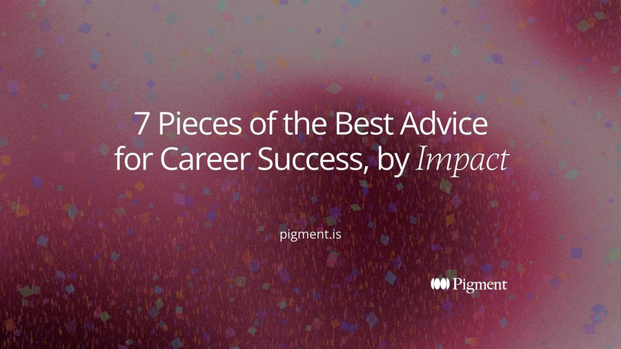 Abstract composition for the best advice for career success: many small scattered tiles on the left, three large stacked blocks on the right carrying most of the weight