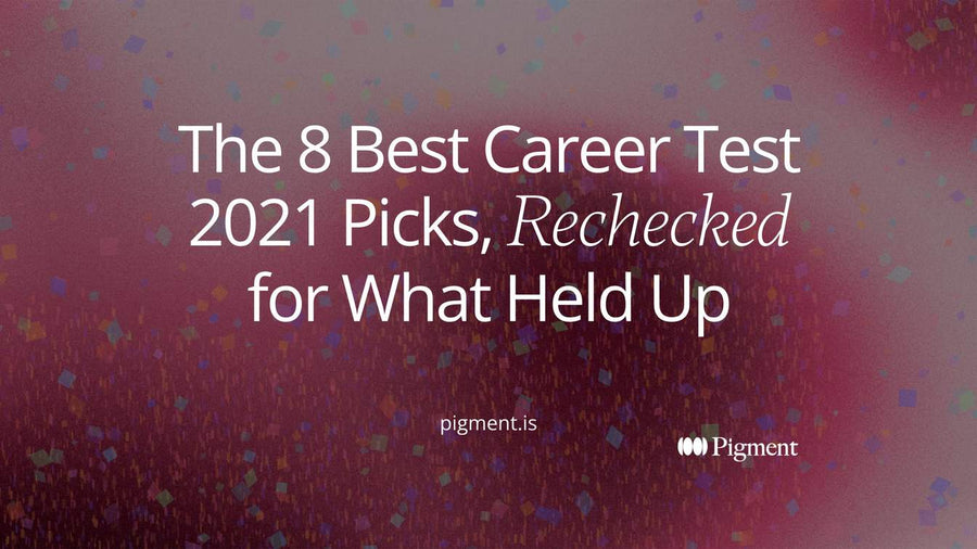 Abstract cover for a best career test 2021 article: a row of eight pale circles, most aligned and a few shifted out of line, one filled violet, suggesting an old list rechecked