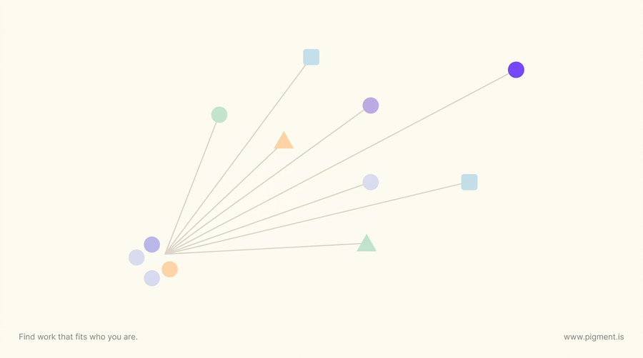 Abstract cream illustration of geometric nodes and thin paths branching from one cluster out into several directions, evoking a college student weighing many possible majors.