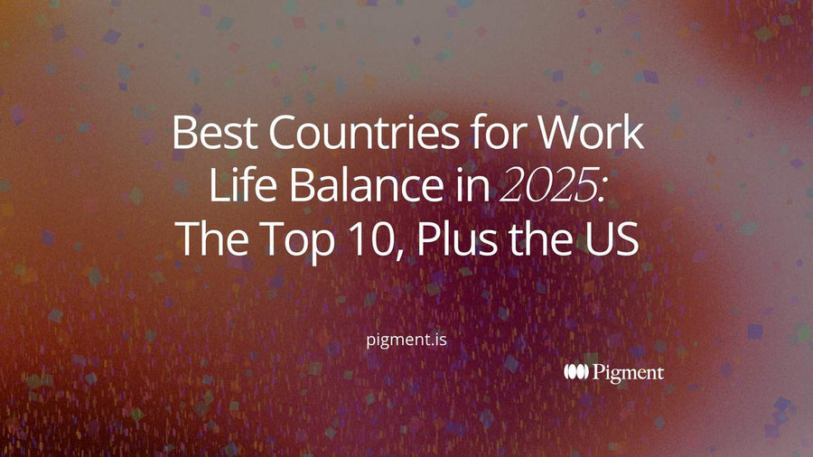 Abstract cover for the best countries for work life balance in 2025: ten soft circles of falling size in a row, with one small dot far apart at the end