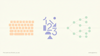 Abstract Pigment hero in peach, lavender, and mint on cream: a key grid, numeral shapes, and branching nodes, standing for free typing, math, and problem-solving skill tests.