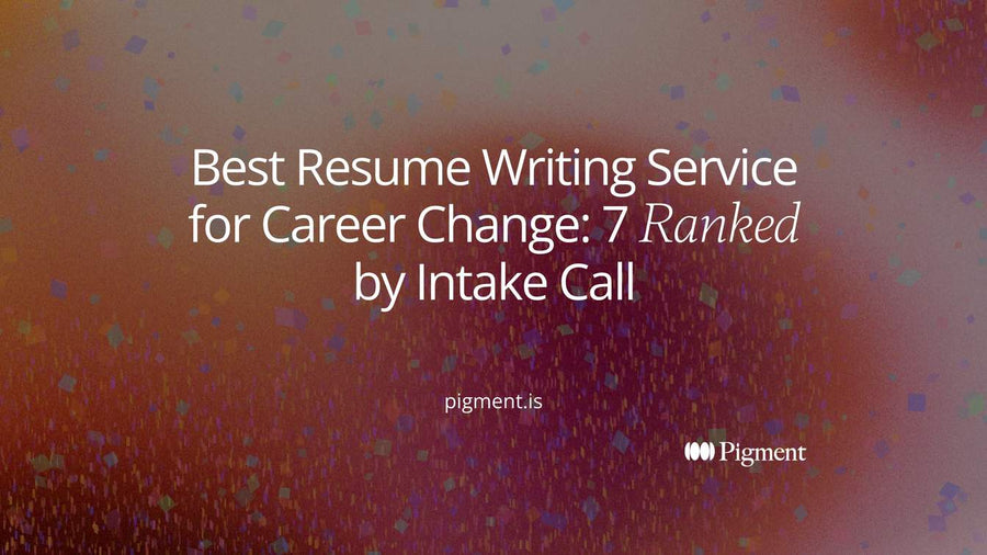 Abstract cover for a ranking of the best resume writing service for career change: seven shapes in a row, one linked to a larger shape by a thin line