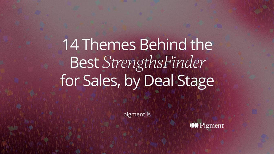Abstract cover for a guide to the best StrengthsFinder for sales: four groups of slim columns in a row, one column rising taller than the rest