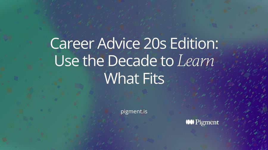 Cover for career advice 20s: a row of small rounded forms in peach, lavender and mint gathers into one tidy stack, like notes collected over a decade