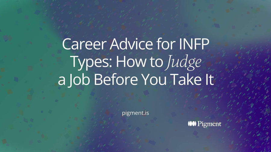 Abstract cover for career advice for INFP types: soft lilac, peach and mint shapes gathered around one small violet circle on cream.
