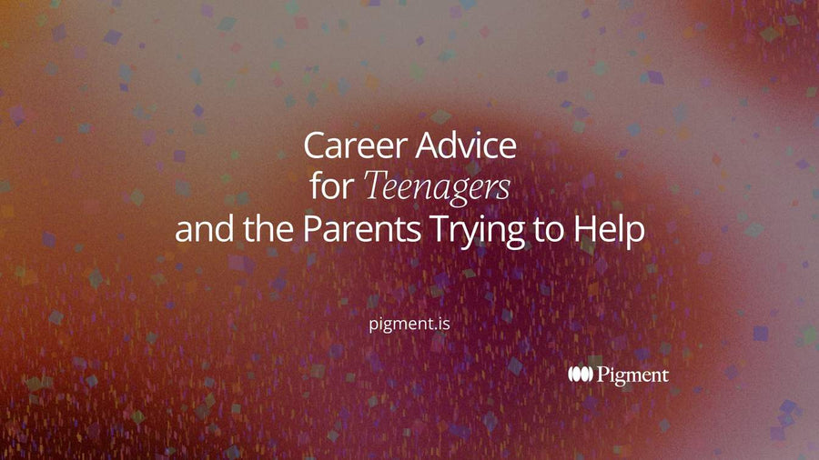 Abstract hero for career advice for teenagers: two winding paths in peach and lavender, one for a teen and one for a parent, meeting at a single mint circle.