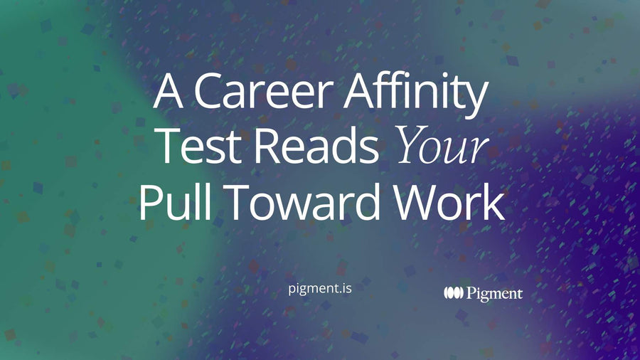 Abstract cover for a guide to the career affinity test: scattered circles, a few pulled together by thin lines toward one filled shape