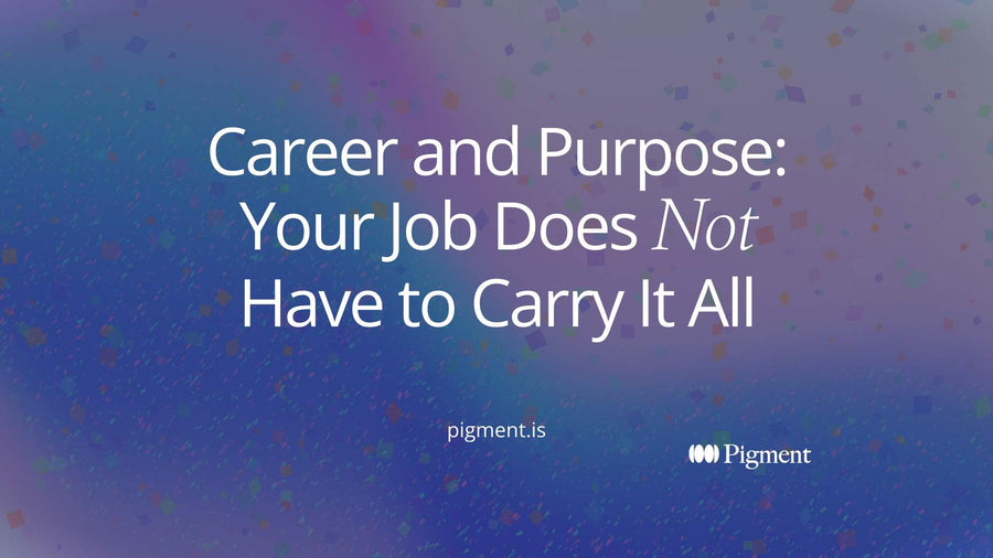 Abstract geometric hero for career and purpose: a small enclosed path shape sitting inside a much larger open field of warm colour on cream, showing a career as a bounded route and a purpose as the wider ground around it.