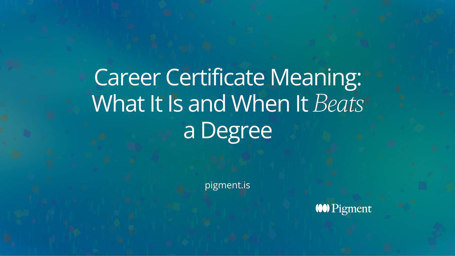 Abstract cover for career certificate meaning: one short peach bar beside a much longer lavender bar, standing for a months-long certificate next to a years-long degree