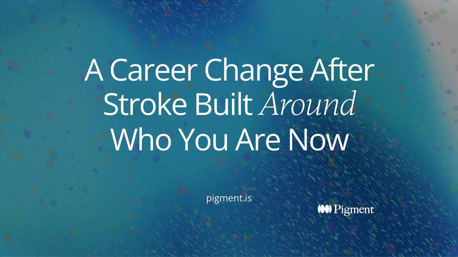 Abstract cover for career change after stroke: a broken pastel path on cream that resumes in a new direction, the new segment in violet