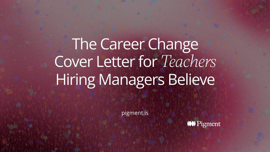 Abstract Pigment-style composition on cream: a letter-shaped sheet linked by thin lines to small cards for classroom wins, evoking a career change cover letter for teachers built on proof.