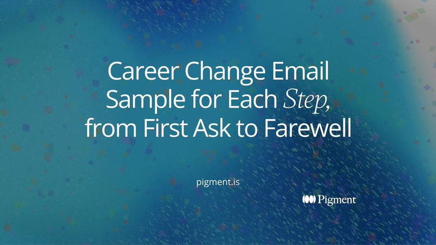 Abstract Pigment-style composition on cream: a row of small tinted envelope-shaped cards stepping from left to right, evoking a career change email sample for each step of a switch.