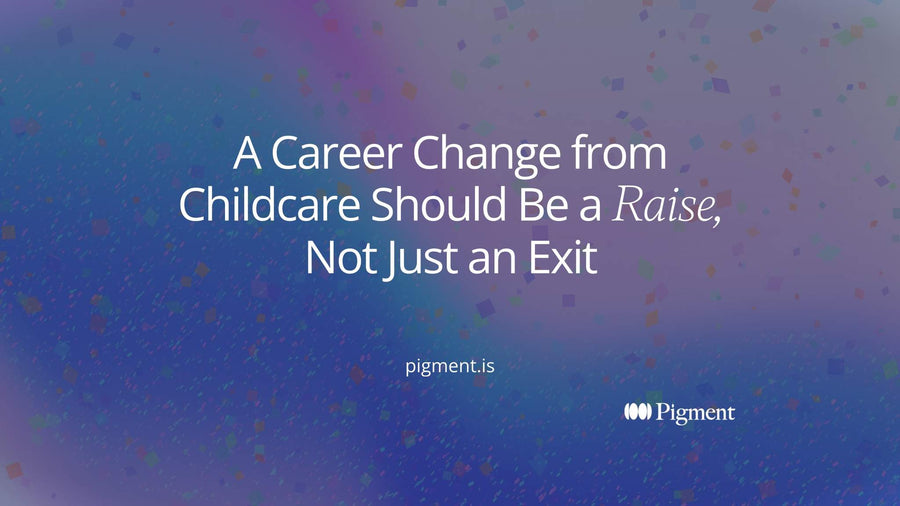 Abstract cover for a guide to a career change from childcare: a row of small blocks climbs upward like steps instead of running flat out a door
