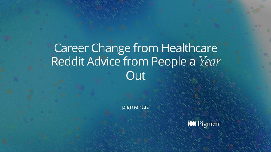 Abstract hero for a guide to career change from healthcare reddit threads: a path leaving a clinical cross shape, carrying three small shapes for money, license, and purpose
