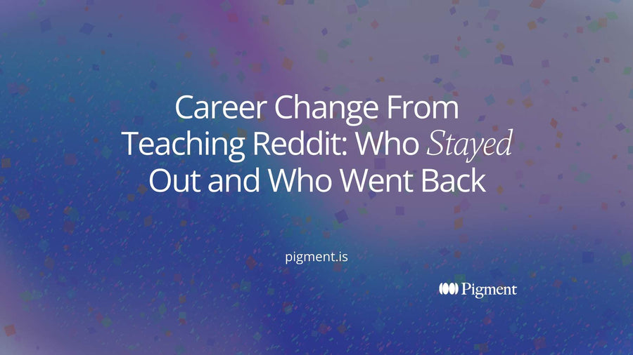 Cover for career change from teaching reddit stories: rows of small peach squares like desks, most paths leading out to blocks on the right and one path curving back