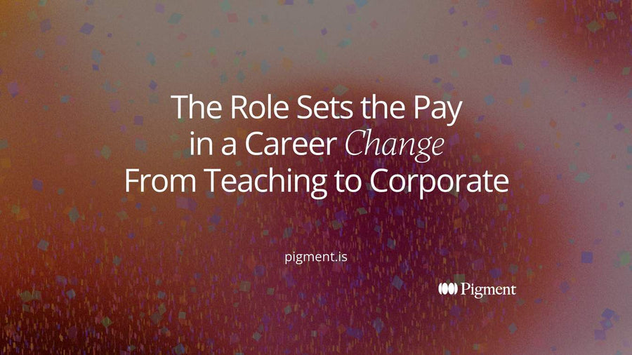 Cover for a career change from teaching to corporate: abstract rows of small peach squares like classroom desks, with paths branching out to lavender, mint and violet blocks of different heights
