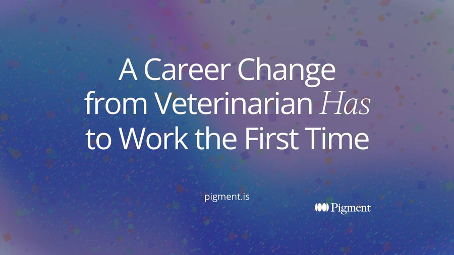 Hero card for a career change from veterinarian: one path leaving the clinic and branching toward several non-clinical directions, picked to work the first time.