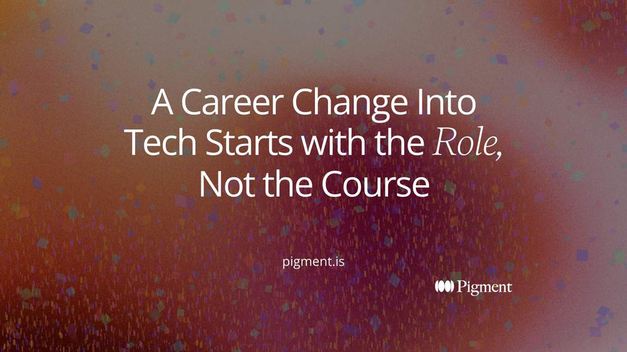 Abstract composition of five soft shapes with one path picked out, for a guide to making a career change into tech by choosing the role first