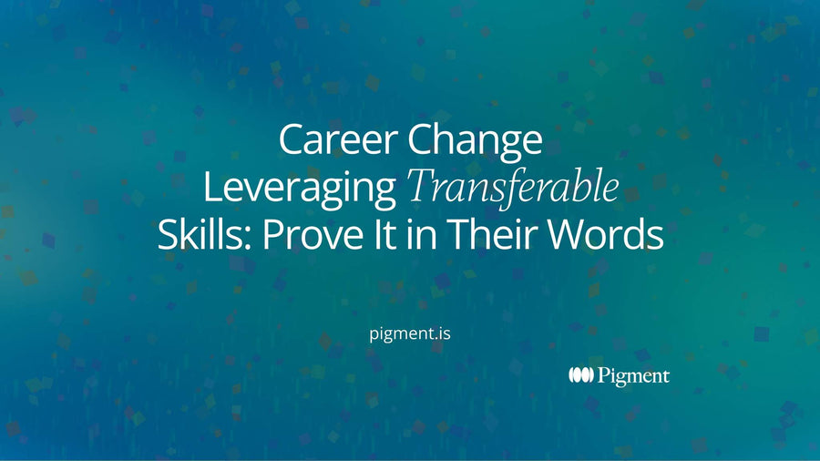 Abstract cover for career change leveraging transferable skills: soft geometric shapes in peach, lavender and mint on cream, a thin line carrying one shape from a left cluster to a right cluster.
