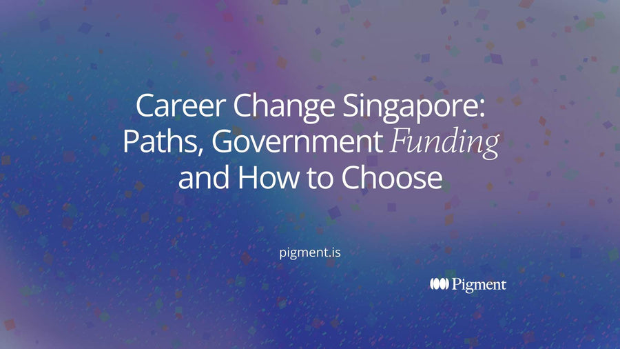 Abstract cover for a career change Singapore guide: peach, lavender and mint shapes branching from one path into several new directions on cream