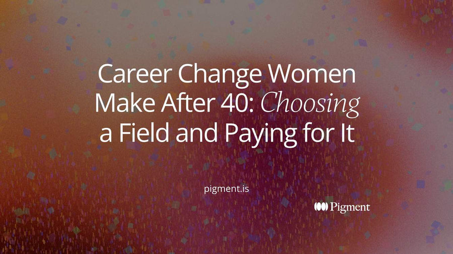 Abstract cover for a guide to the career change women make after 40, with soft overlapping shapes in peach, lavender and mint on cream