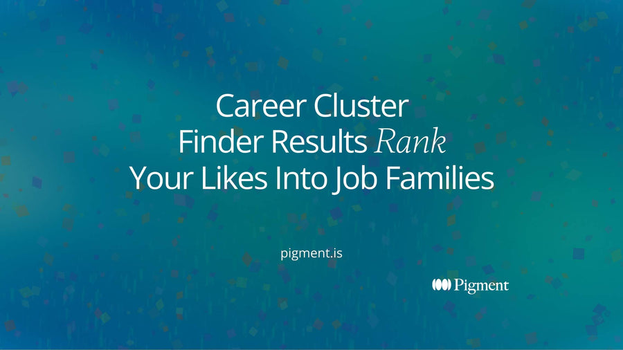 Abstract composition for a career cluster finder: scattered small checkmark tiles drifting right and settling into three ranked groups of soft shapes