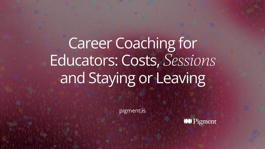 Cover for career coaching for educators: a charcoal desk shape with three soft paths fanning right to peach, mint and lavender circles, on cream