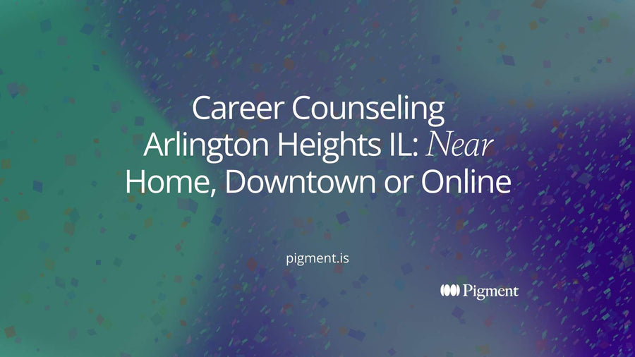 Abstract cover for a guide to career counseling in Arlington Heights, IL: three soft shapes for local, downtown and online options on a cream background