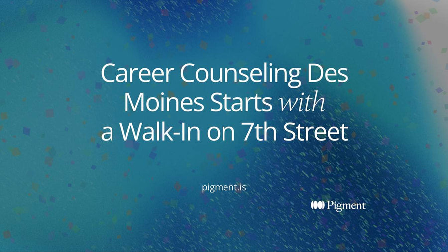 Abstract composition of an open doorway beside a path leading to a second door, standing for free walk-in career help and paid career counseling in Des Moines