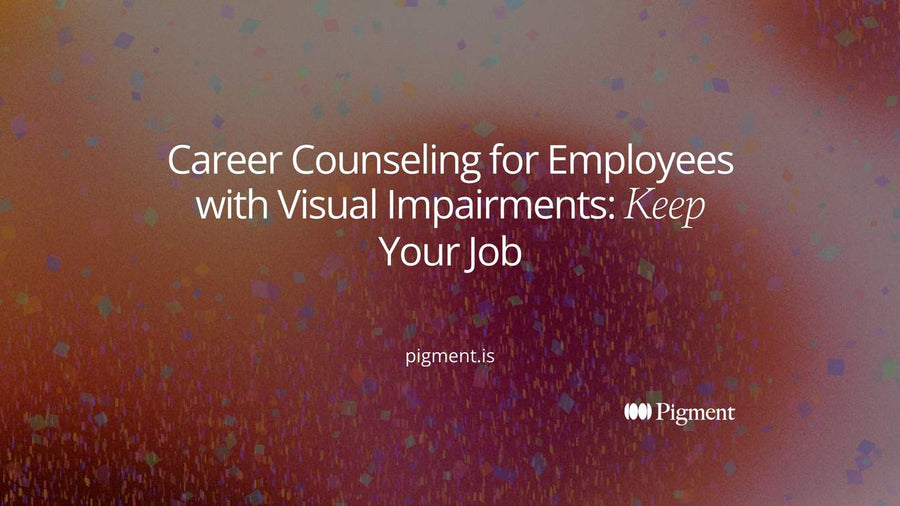 Abstract cover for career counseling for employees with visual impairments: soft geometric shapes moving from blurred to sharp, suggesting a worker keeping their place at work