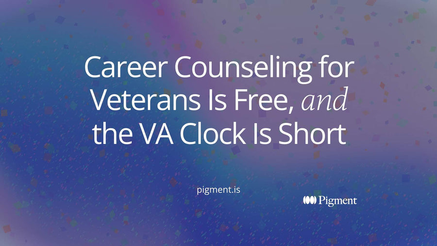 Abstract composition of a path of cream and peach blocks stepping from a structured grid into open space, for a guide to career counseling for veterans
