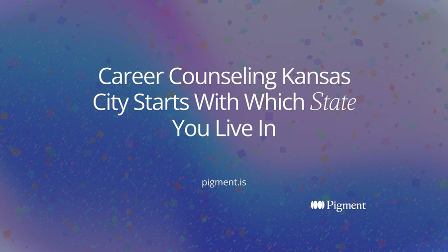 Abstract cover for a guide to career counseling in Kansas City: two soft color fields meeting along one vertical line, standing for the Missouri and Kansas sides of the metro.