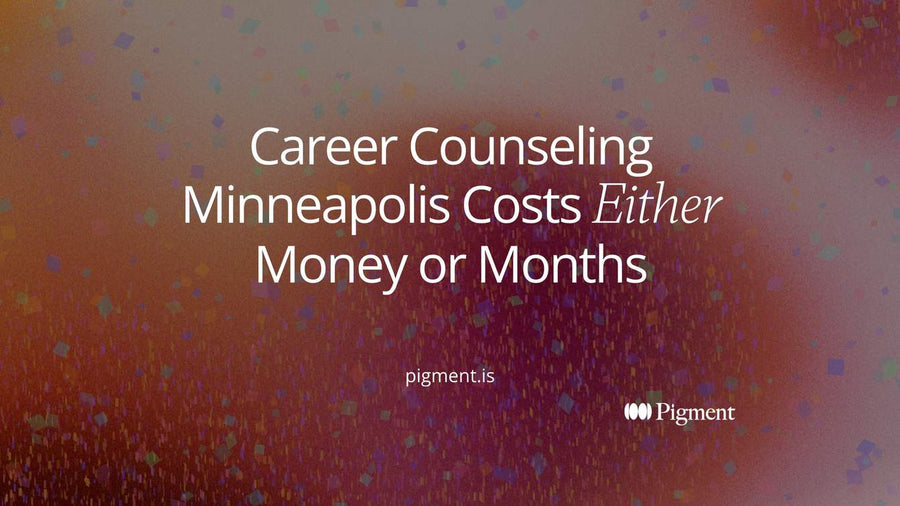 Abstract composition of four shapes on a baseline standing for the four routes to career counseling in Minneapolis: free programs, the U of M clinic, private counselors, and coaches