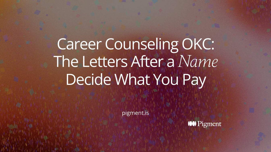 Abstract composition of three distinct groups of geometric forms on cream, standing for the three kinds of career counseling OKC listings: free state help, licensed counselors and coaches