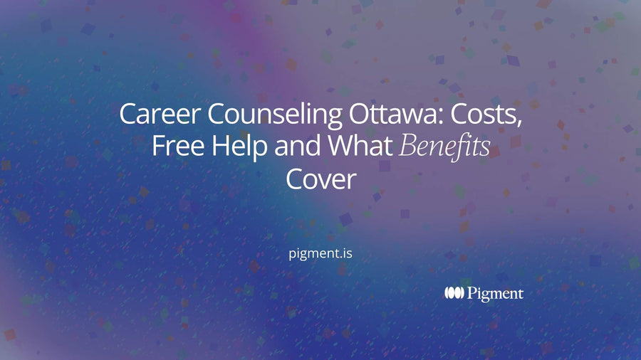 Abstract cover for a guide to career counseling in Ottawa: soft peach, lavender and mint shapes stepping up across a cream background