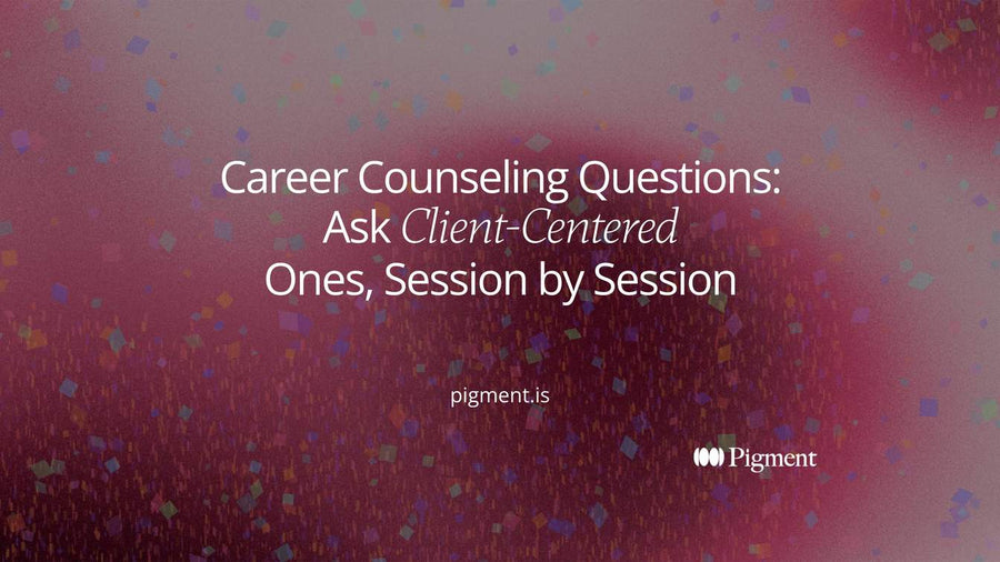 Abstract hero for career counseling questions to ask a client: five soft pastel steps rising left to right, a thin violet line linking them.